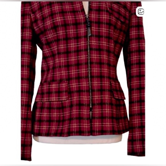 Vintage Wool Ralph Lauren Plaid Jacket Faux Fur Collar Red Sz 6 Small Blazer - Picture 6 of 12